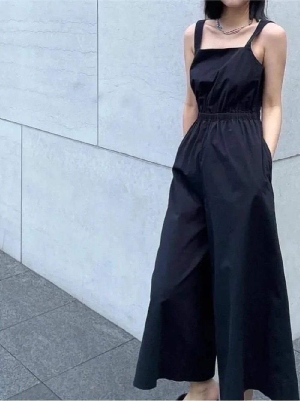COS Cotton Poplin Wide-Leg Square-Neck Jumpsuit Size 6 Black - Picture 4 of 11